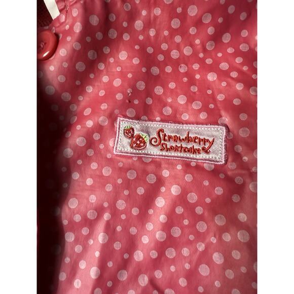 Vtg Y2k Size 6 Strawberry Shortcake Pink Rain Jacket Coat Hood Embroidered Flaws - Picture 4 of 8